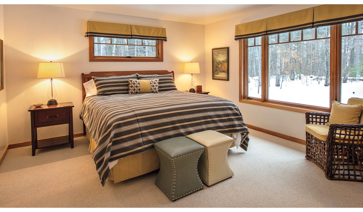Spacious bedrooms provide a beautiful view of our winter wonderland.