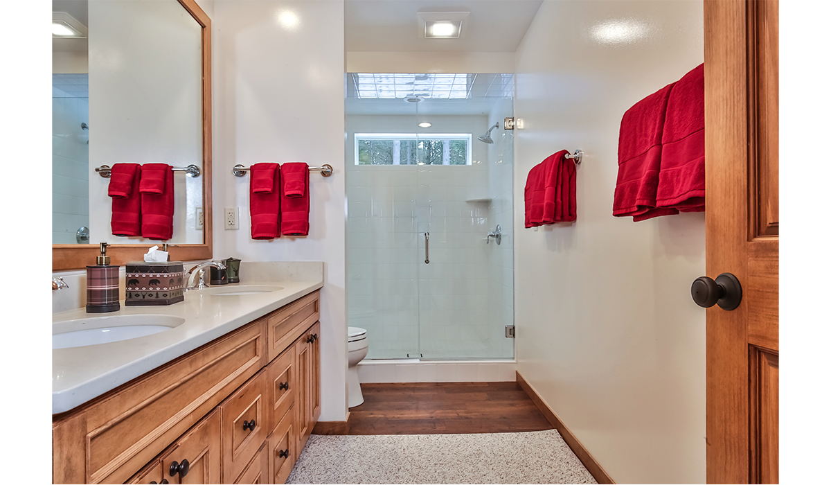 Two full-size bathrooms include a private master bath.