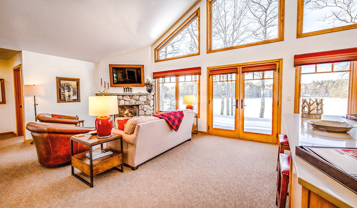 A cozy fire and beautiful scenic views make you want to linger longer.